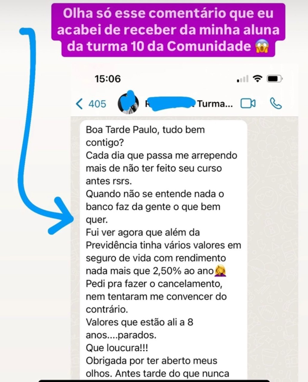Depoimento de aluna — turma 10 da Comunidade